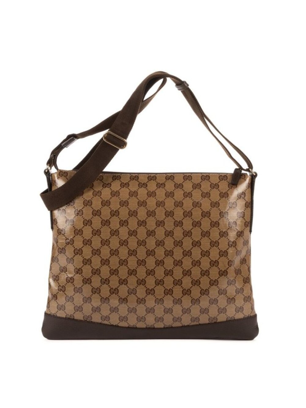 ★SOLD★ Gucci Flat Messenger Beige Dark Brown GG Crystal Patent Leather - Picture 5 of 10